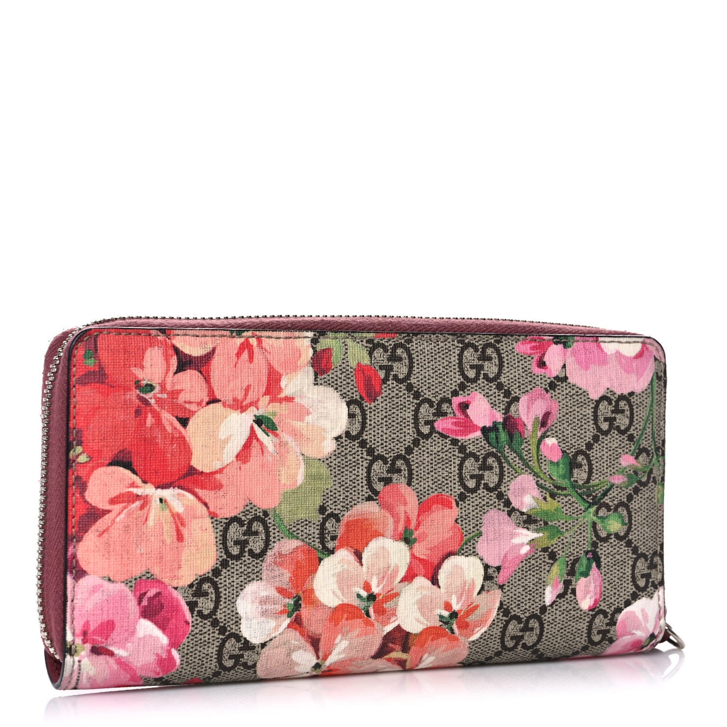 GG Supreme Monogram Blooms Zip Around Wallet Beige Multicolor Dry Rose