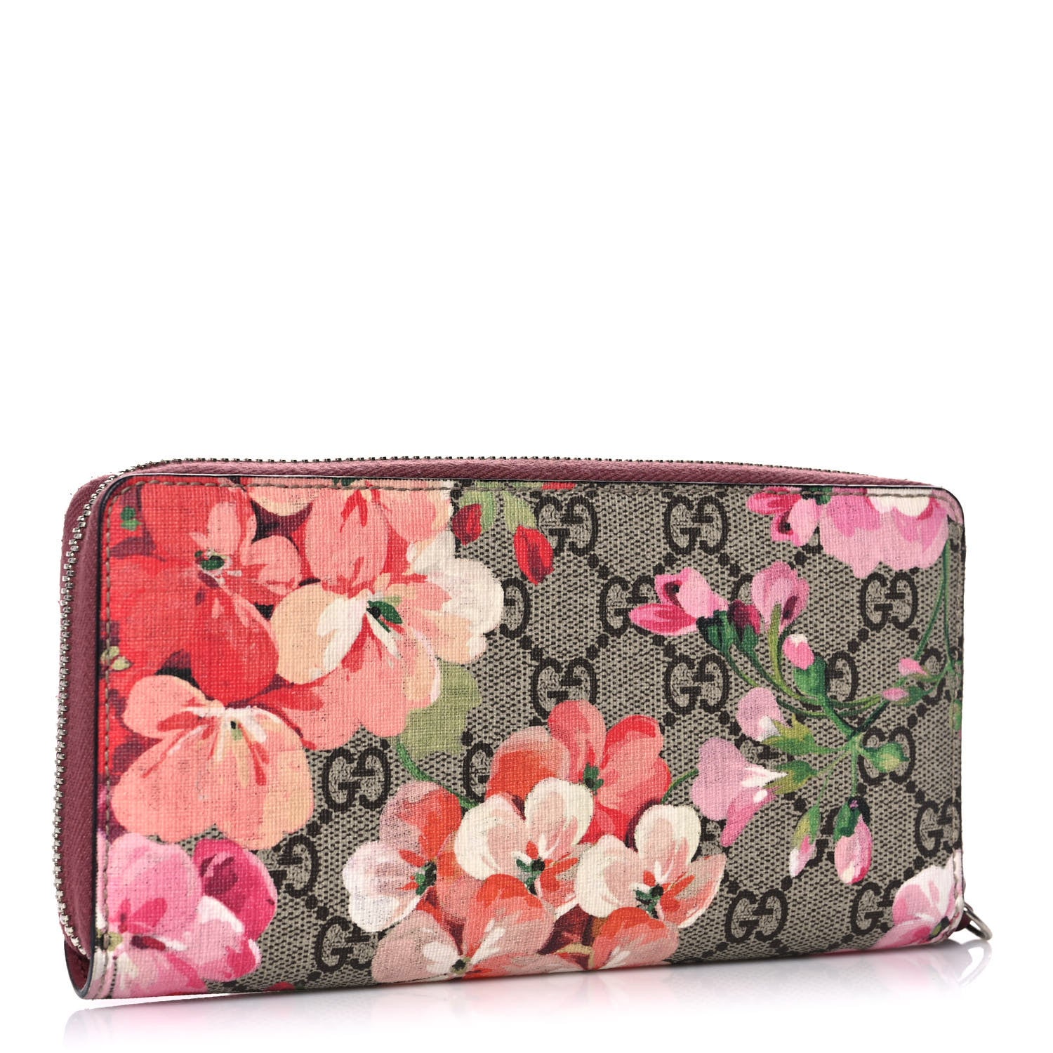 Gucci GG Supreme Monogram Blooms Zip Around Wallet Beige Multicolor Dry Rose 3 of 10