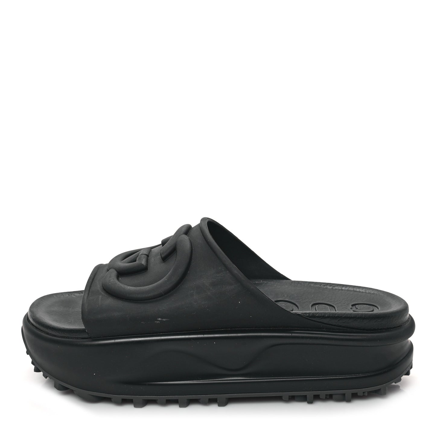 Soft Rubber Womens Interlocking G Platform 42mm Slide Sandals 38 Black