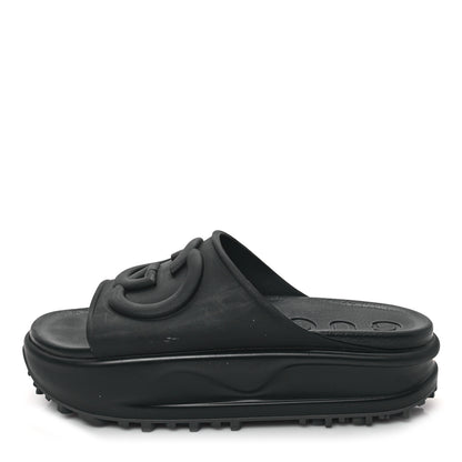 Gucci Soft Rubber Womens Interlocking G Platform 42mm Slide Sandals 38 Black 1 of 8