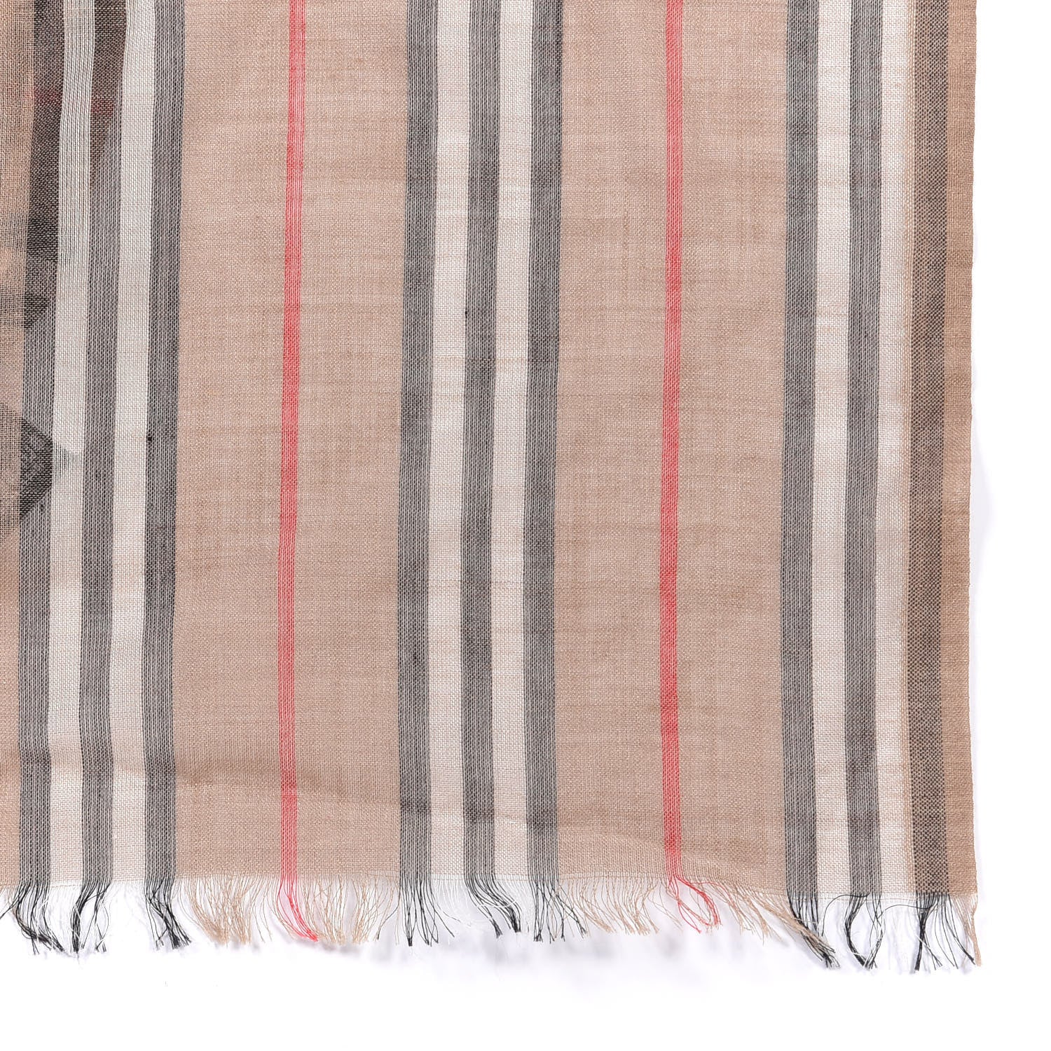 Burberry Wool Silk Icon Stripe Vintage Check Lightweight Scarf Archive Beige 3 of 4