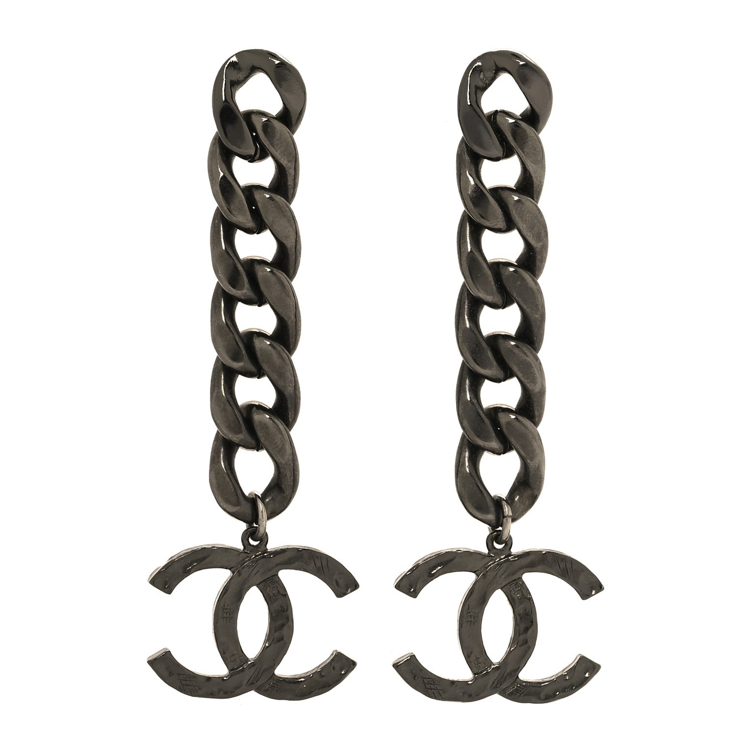Metal CC Pick Drop Earrings Ruthenium