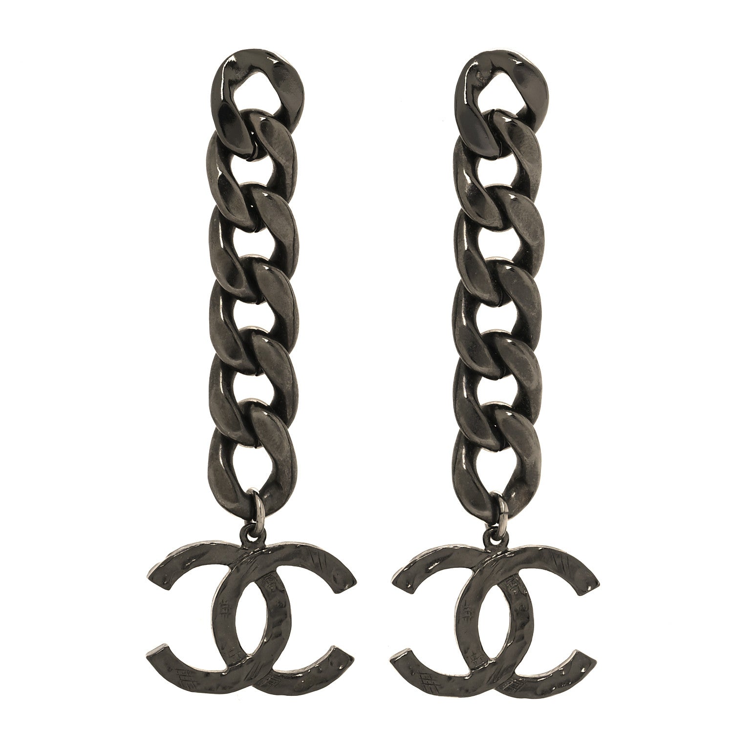 Chanel Metal CC Pick Drop Earrings Ruthenium 1 of 5