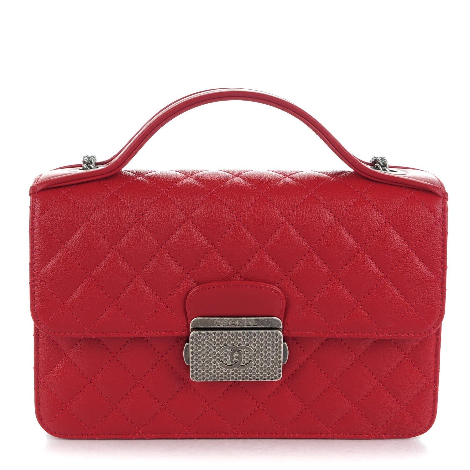 Chanel Goatskin Quilted Small CC University Top Handle Flap Red 1 of 9