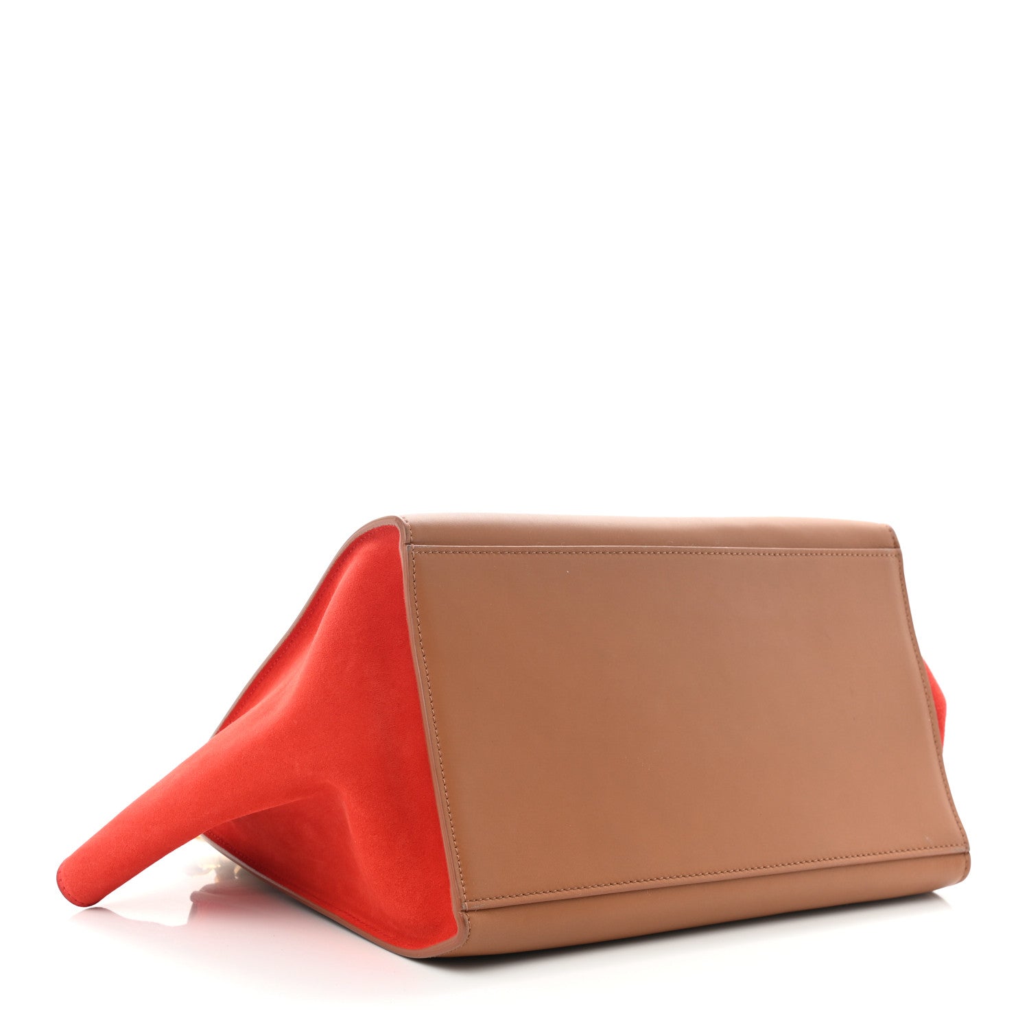 Celine Natural Calfskin Suede Medium Bi-Color Trapeze Tan 3 of 8