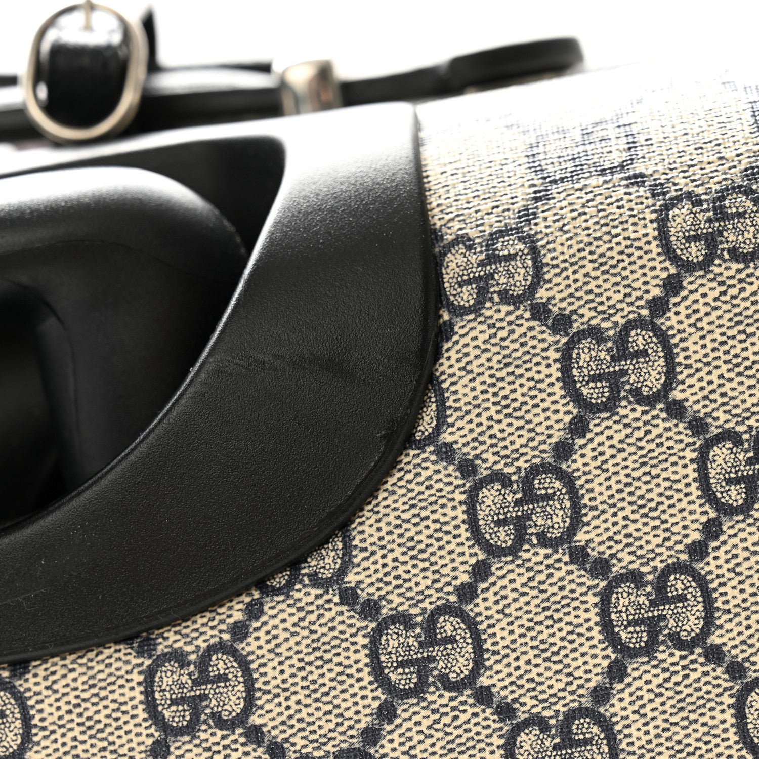 Gucci GG Supreme Monogram Textured Dollar Calfskin Web Small Savoy Cabin Trolley Beige Blue 11 of 12