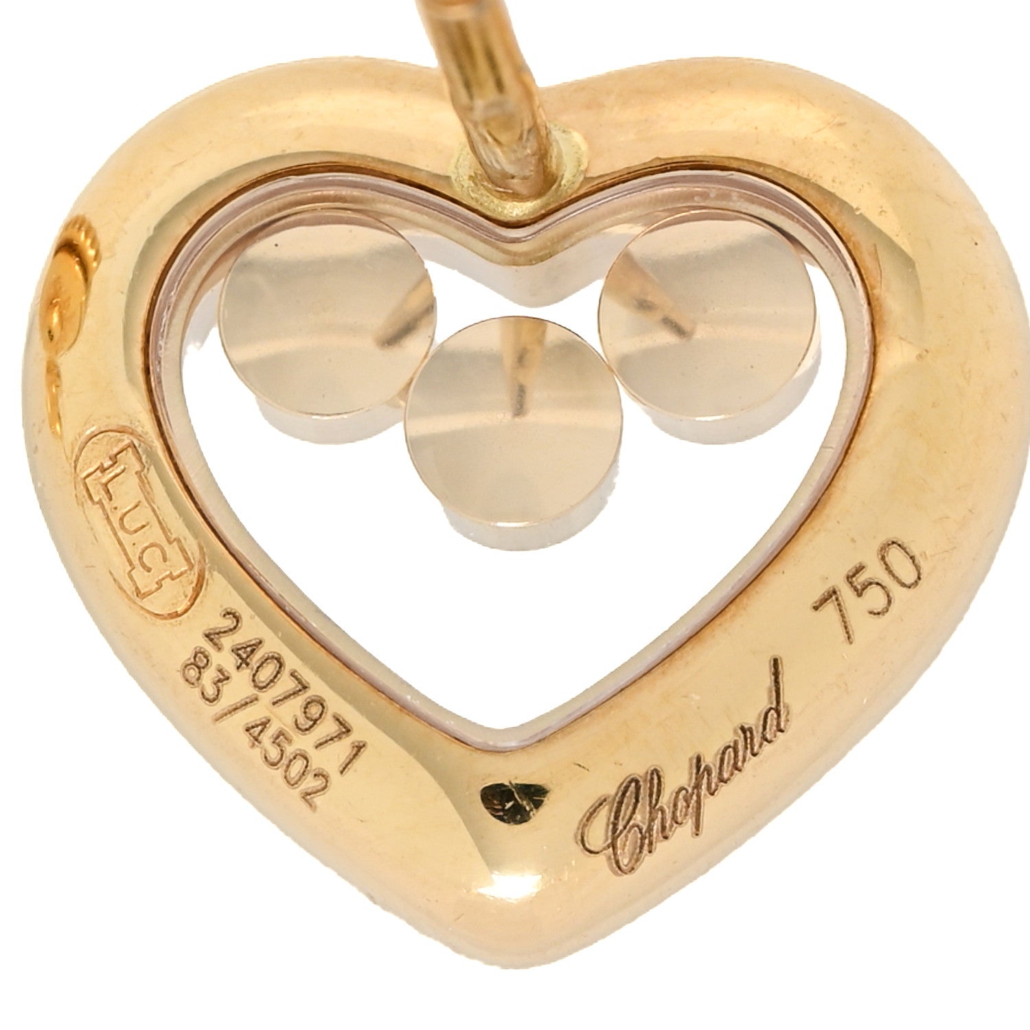 Chopard 18K Yellow Gold Diamond 3 Floating Happy Diamonds Heart Earrings 4 of 5