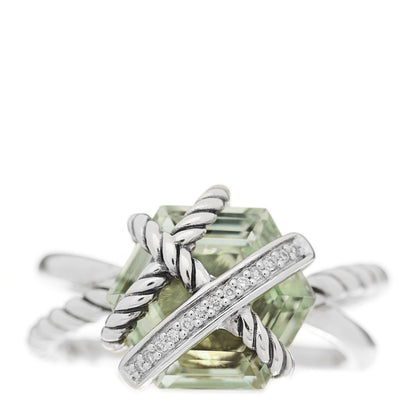David Yurman Sterling Silver Diamond Prasiolite 10mm Cable Wrap Ring 50 5.25 1 of 5