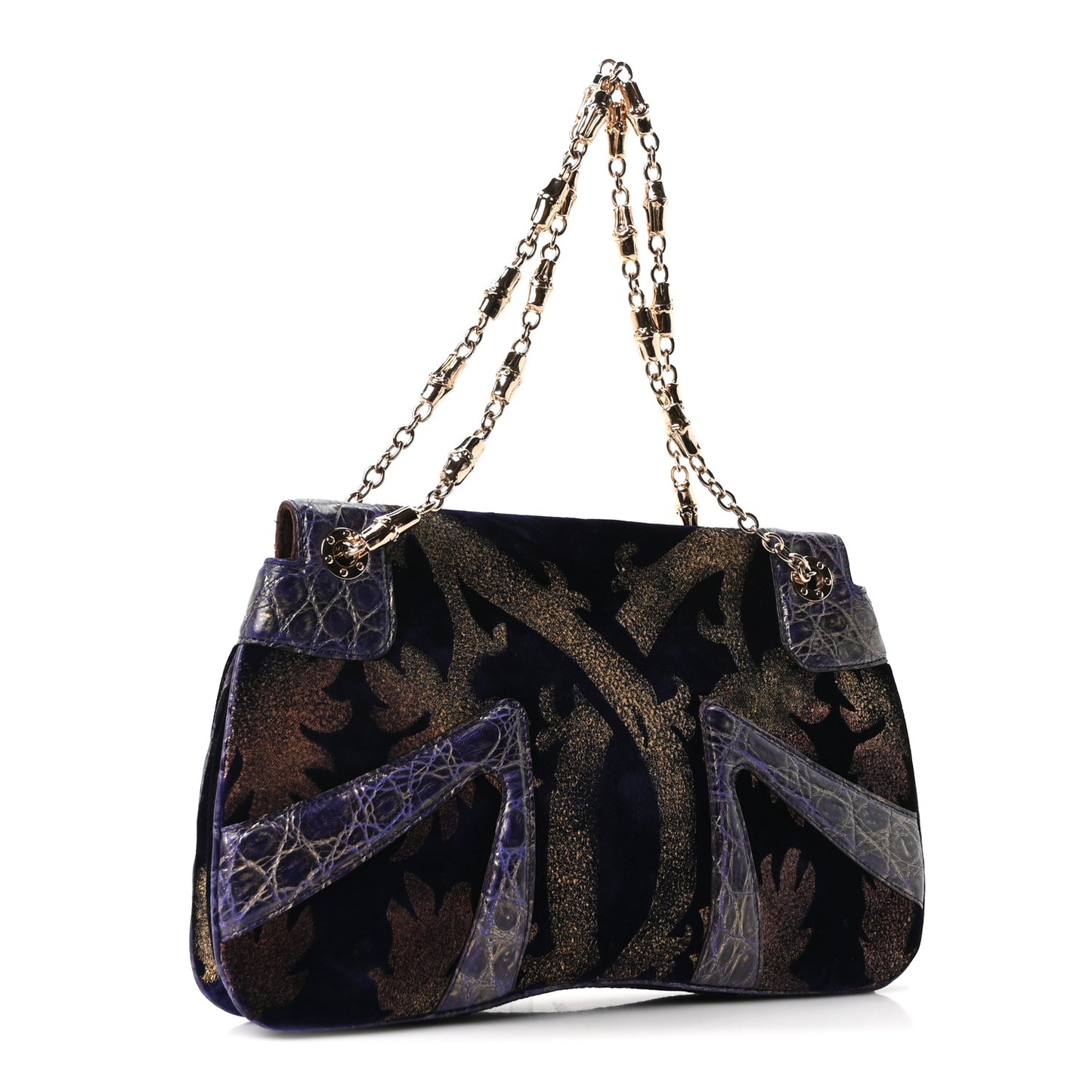 Velvet Alligator Tom Ford Jeweled Dragon Shoulder Bag Purple Gold