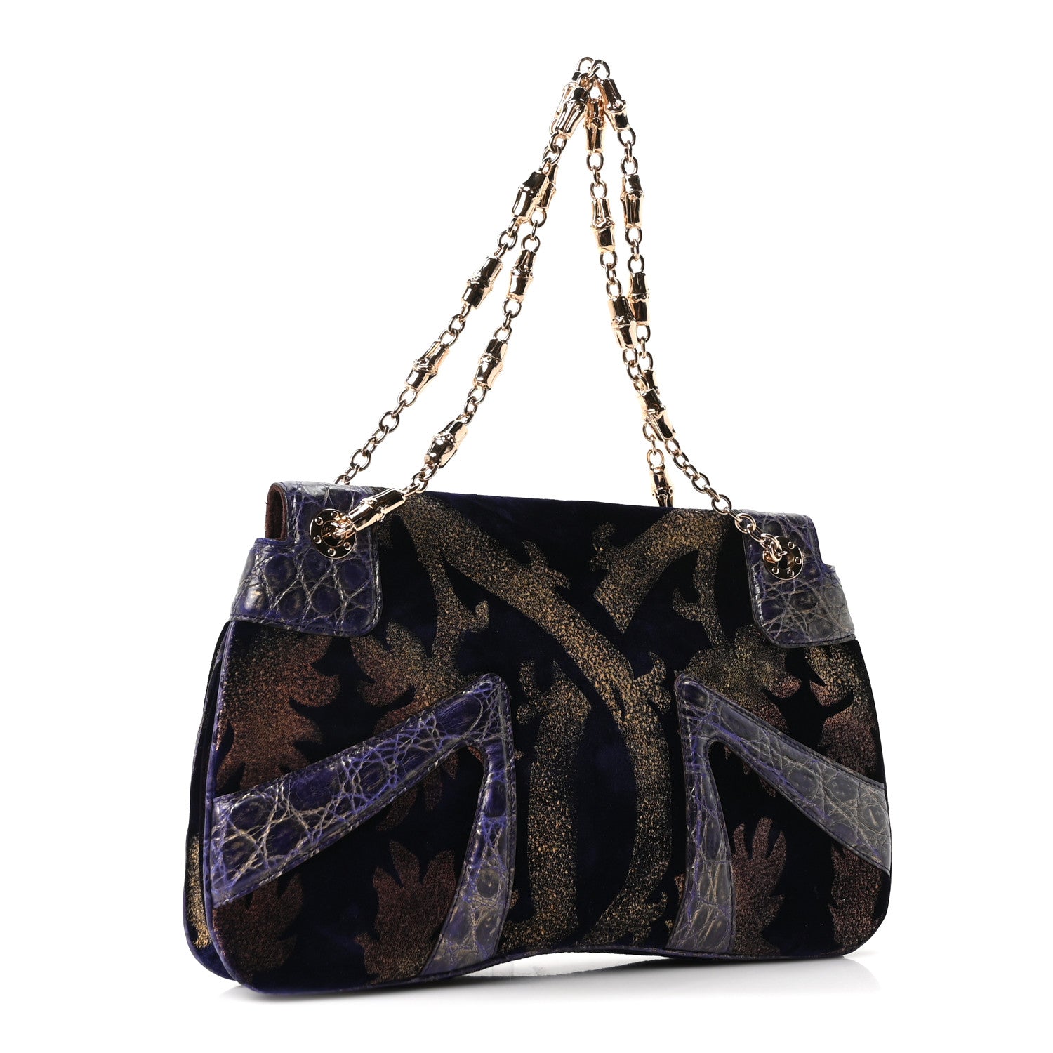Gucci Velvet Alligator Tom Ford Jeweled Dragon Shoulder Bag Purple Gold 3 of 10