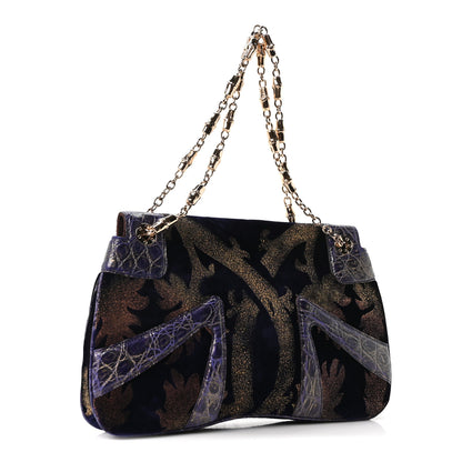 Gucci Velvet Alligator Tom Ford Jeweled Dragon Shoulder Bag Purple Gold 3 of 10