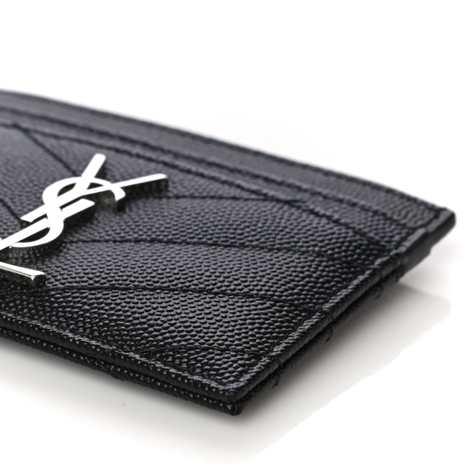 Saint Laurent Grain De Poudre Matelasse Chevron Monogram Credit Card Case Black 9 of 12