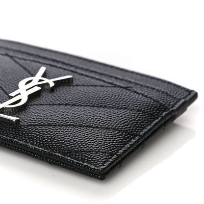 Saint Laurent Grain De Poudre Matelasse Chevron Monogram Credit Card Case Black 9 of 12