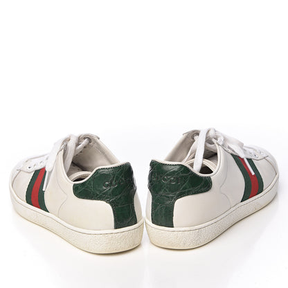 Gucci Calfskin Crocodile Web Womens Ace Sneakers 35 White Green 12 of 16