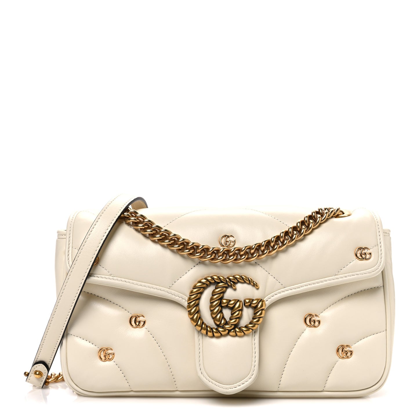 Nappa Matelasse Double G Studs Small Torchon GG Marmont Shoulder Bag Mystic White
