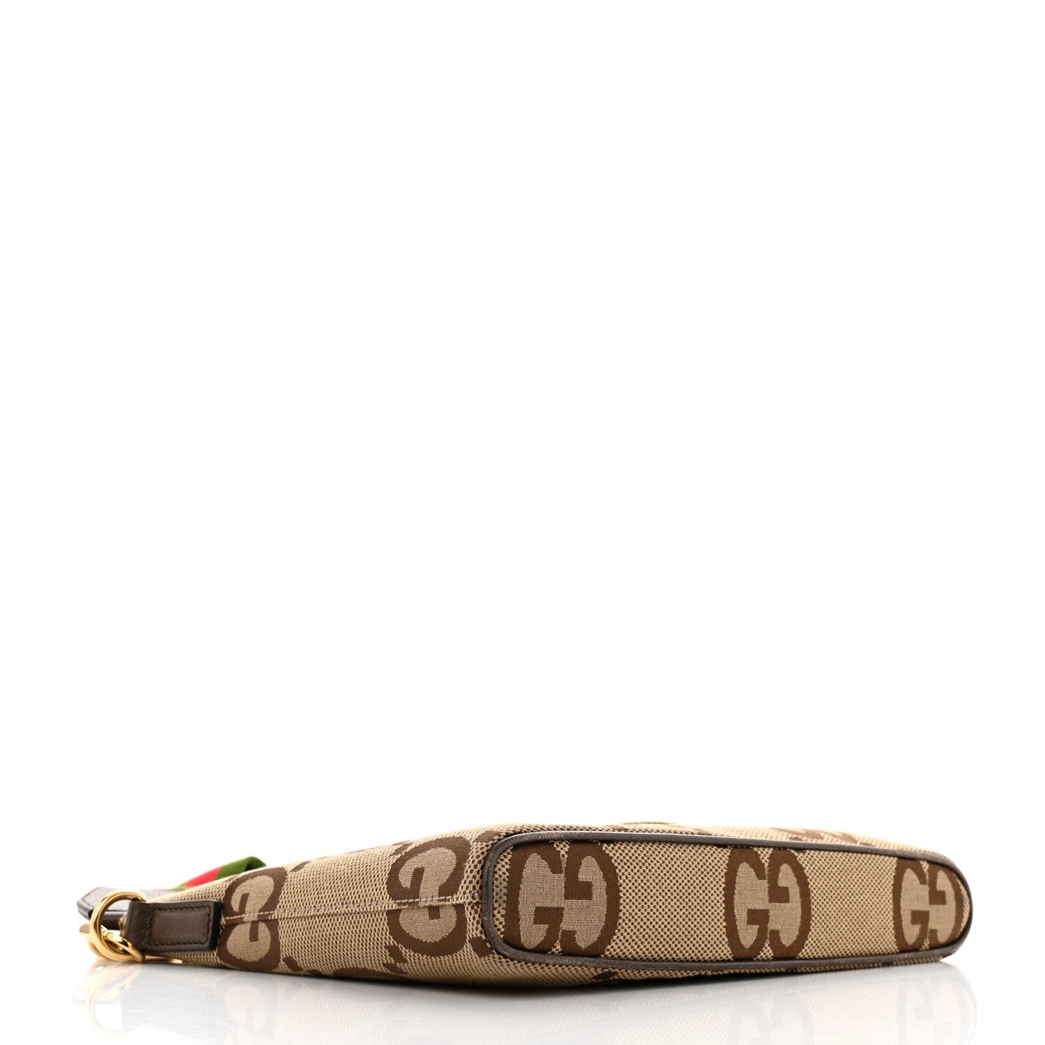 Gucci Monogram Jumbo GG Textured Dollar Calfskin Web Wristlet Messenger Bag Camel Ebony New Acero 4 of 15