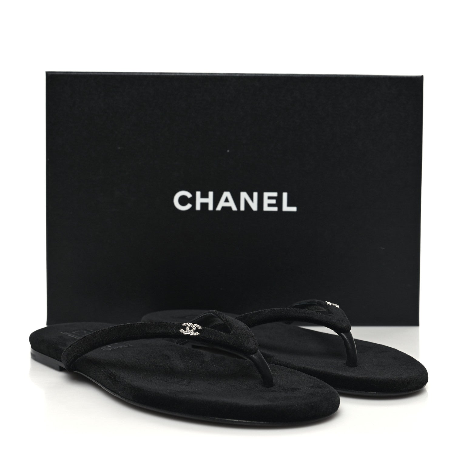 Chanel Velvet Crystal CC Thong Sandals 38 Black 9 of 9