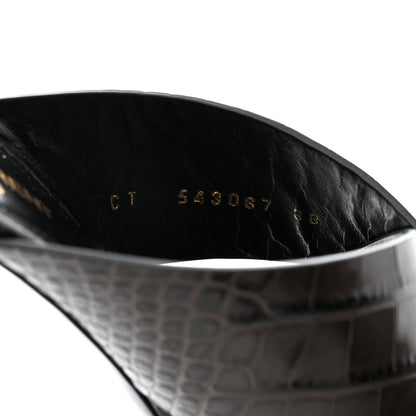 Saint Laurent Crocodile Embossed Calfskin LouLou Mule Sandals 38 Ultra 38 Grey 6 of 9