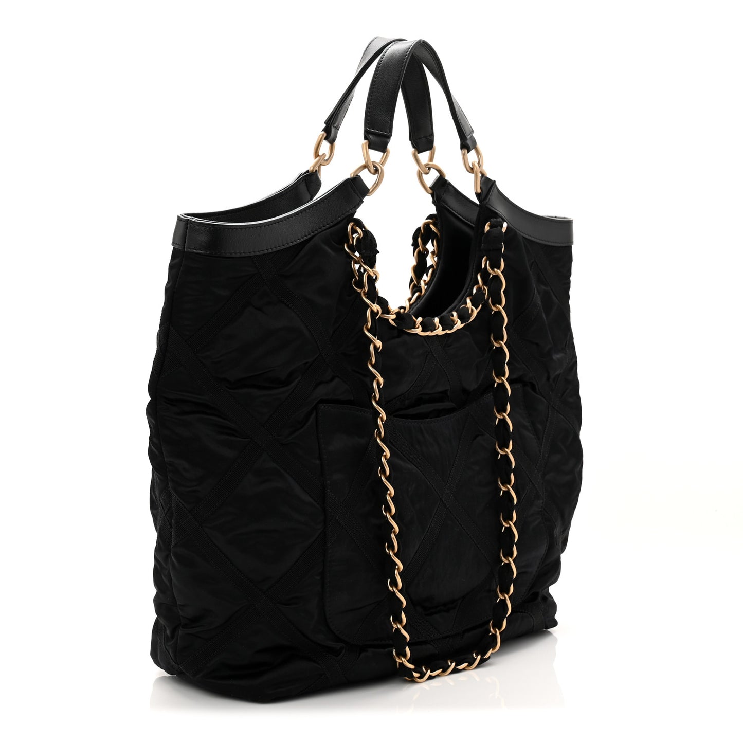 Nylon Grosgrain Quilted Lifestyle Shopping Tote Black
