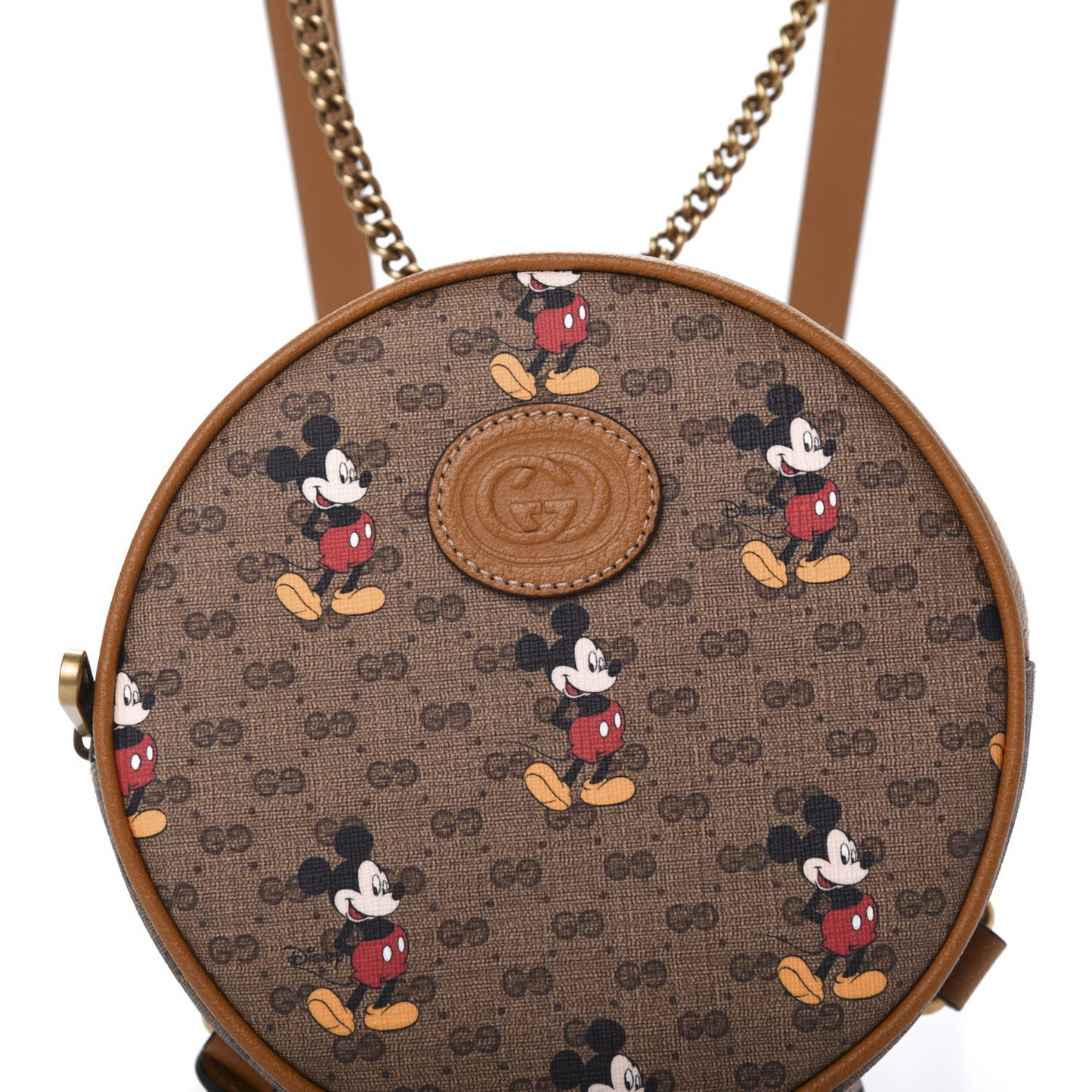 X DISNEY Mini Vintage GG Supreme Monogram Mickey Mouse Round Backpack Beige Vintage Sun Oil