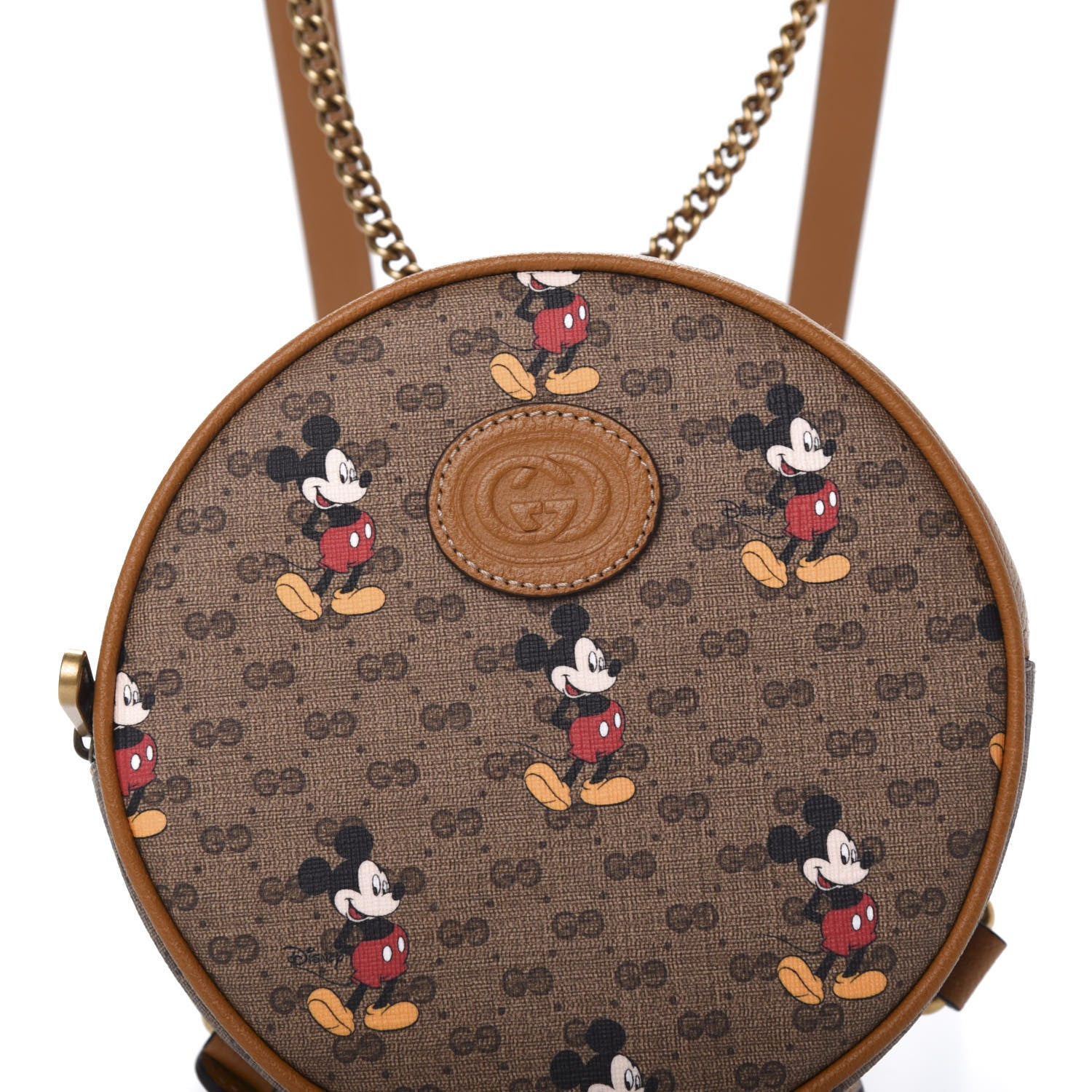 Gucci X DISNEY Mini Vintage GG Supreme Monogram Mickey Mouse Round Backpack Beige Vintage Sun Oil 9 of 10