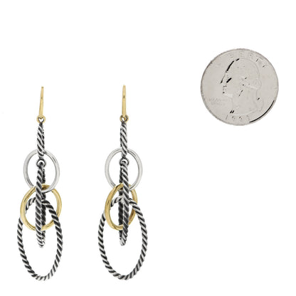 David Yurman Sterling Silver 18K Yellow Gold Mobile Oval Drop Earrings 2 of 4