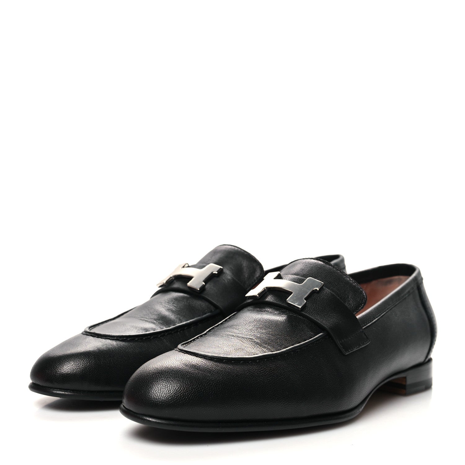 Hermes Goatskin Womens Paris Loafers 38 Black 3 of 10