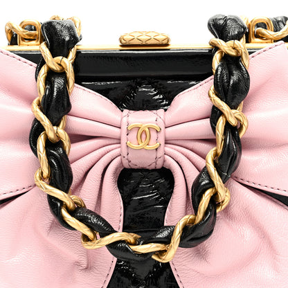 Chanel Patent Crumpled Lambskin Quilted Clutch With Chain Black Pink 8 of 10
