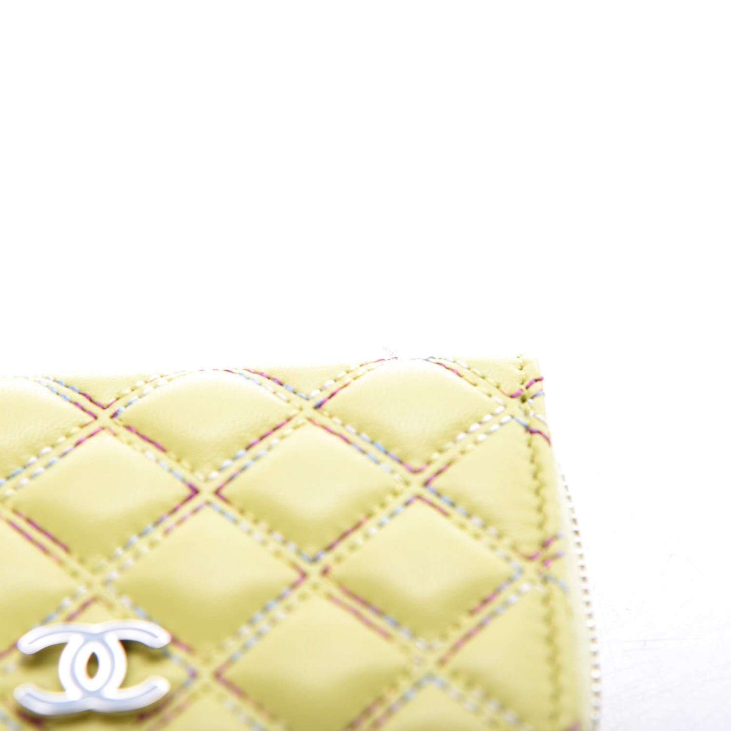 Chanel Lambskin Quilted Zip Card Holder Yellow 8 of 13