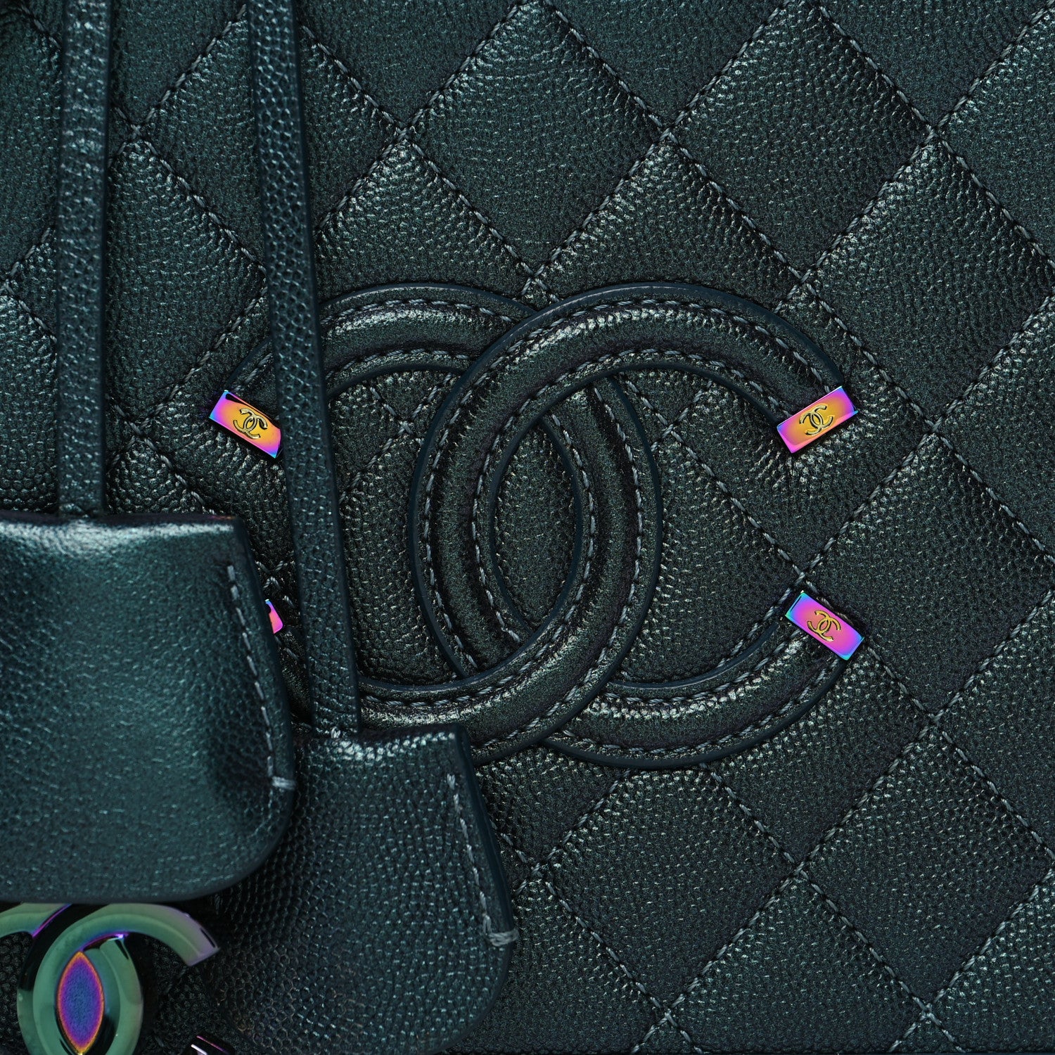 Chanel Iridescent Caviar Quilted Medium CC Filigree Vanity Case Dark Turquoise 8 of 11