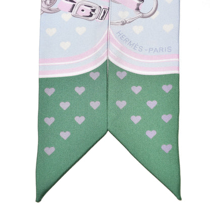 Hermes Silk Brides De Gala Love Twilly Bleu Ciel Parme Vert 5 of 5