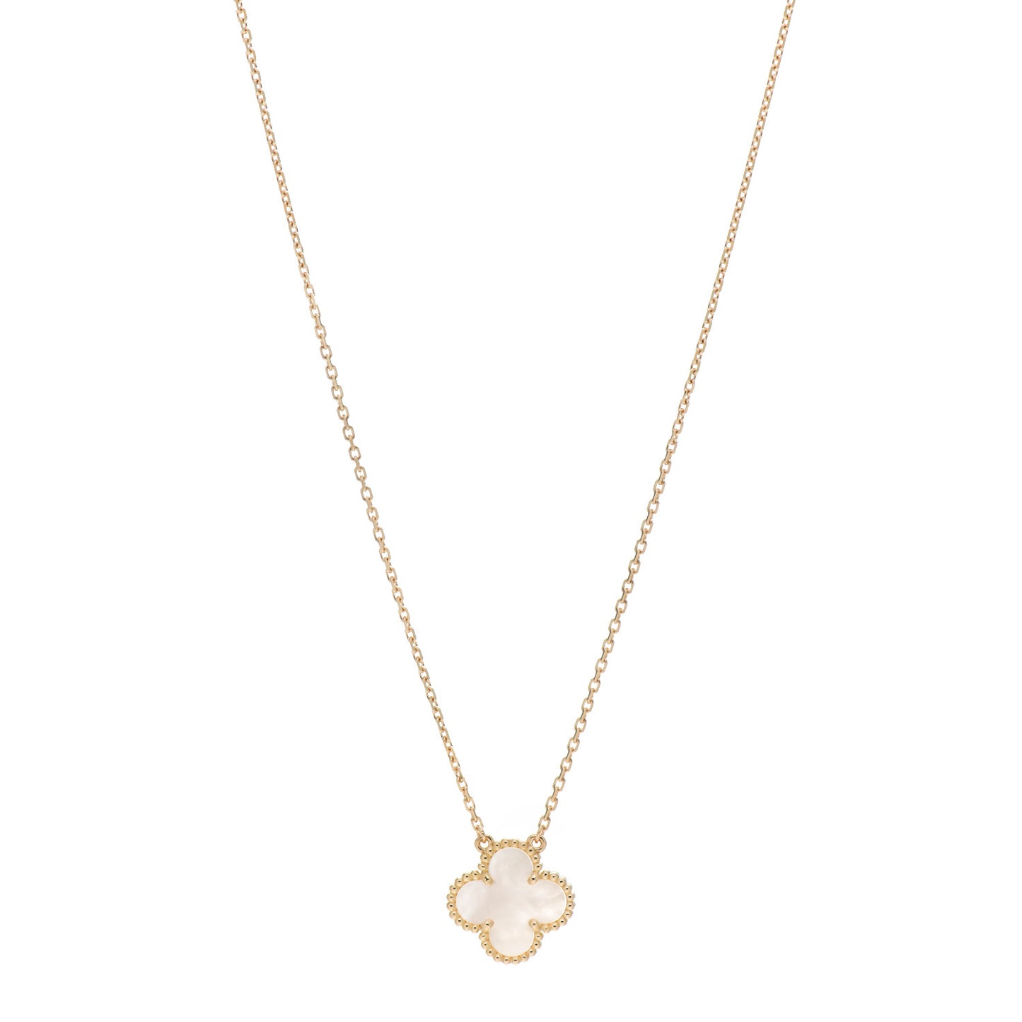 18K Yellow Gold Mother of Pearl Vintage Alhambra Pendant Necklace