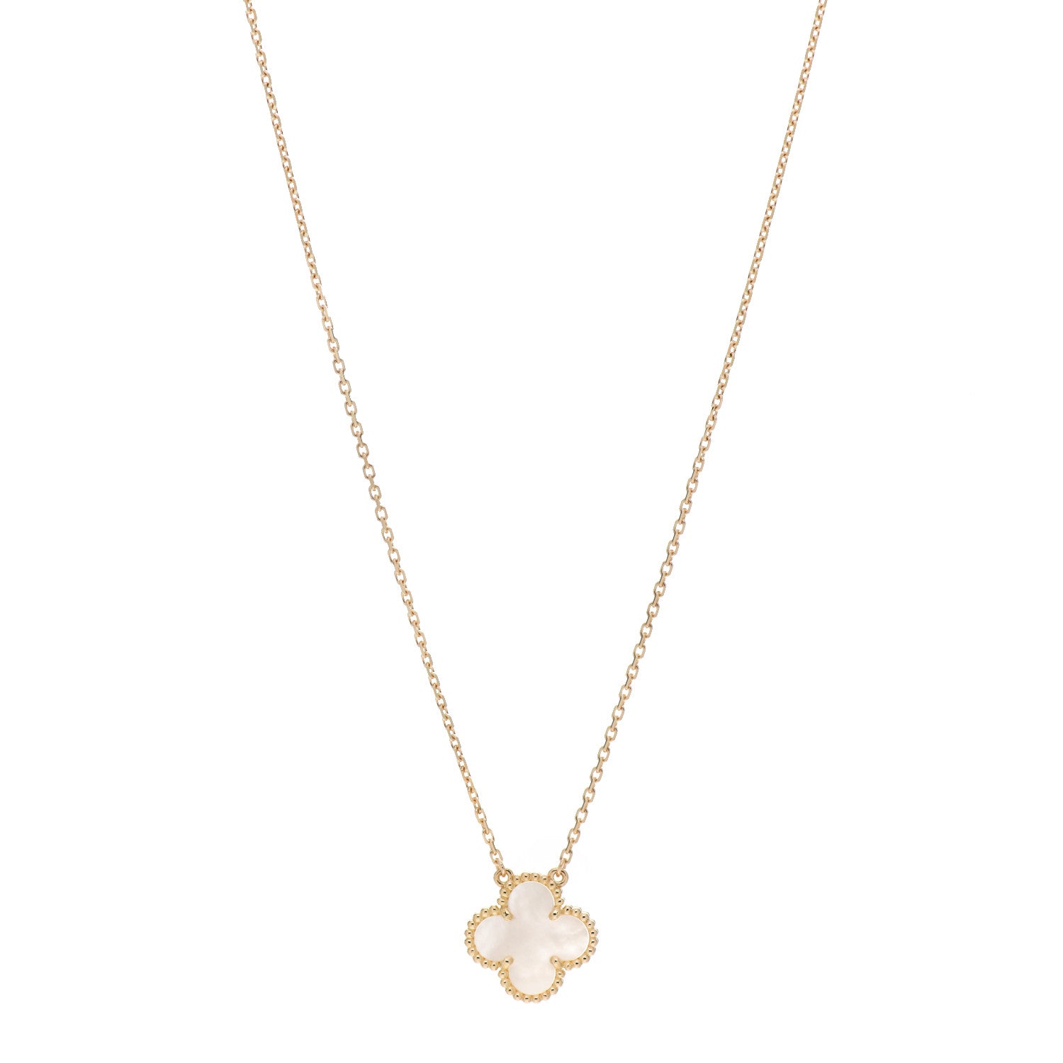 Van Cleef & Arpels 18K Yellow Gold Mother of Pearl Vintage Alhambra Pendant Necklace 1 of 6