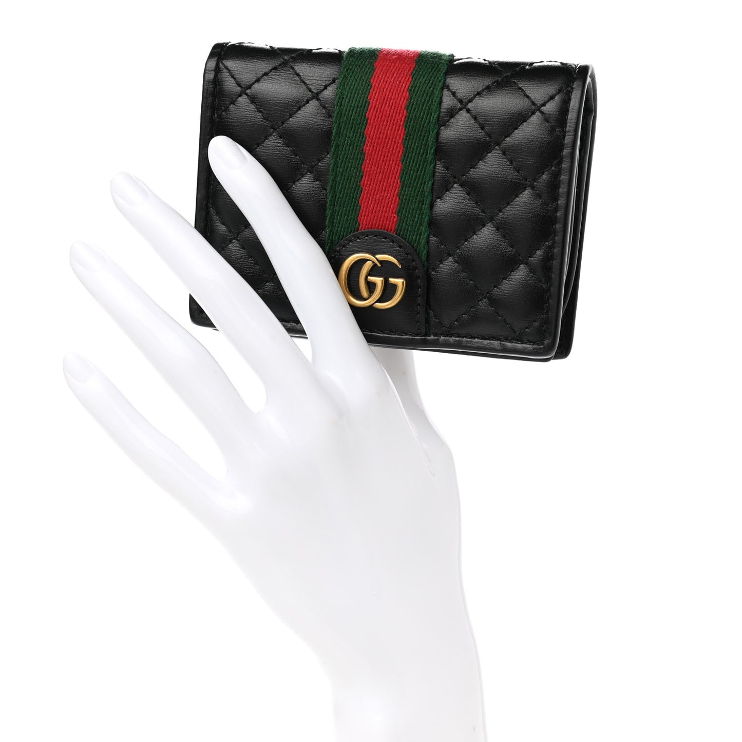 Calfskin Web Trapuntata GG Marmont Card Case Wallet Black