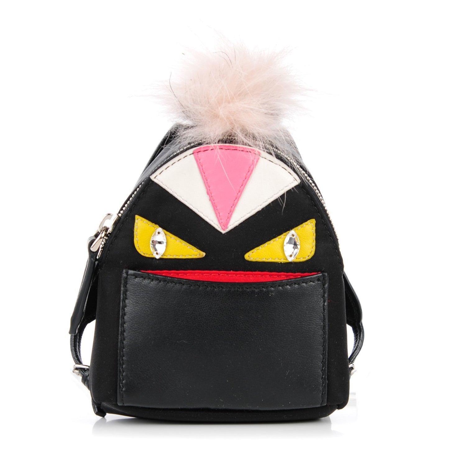 Nylon Shiny Nappa Nutria Fox Fur Monster Eyes Mini Backpack Charm Black Multicolor