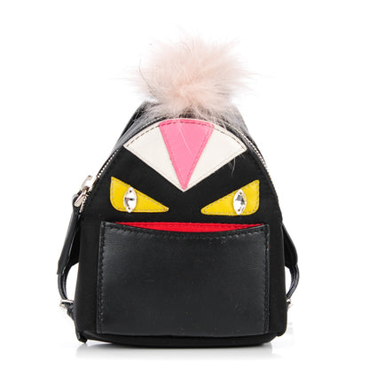 Fendi Nylon Shiny Nappa Nutria Fox Fur Monster Eyes Mini Backpack Charm Black Multicolor 1 of 8