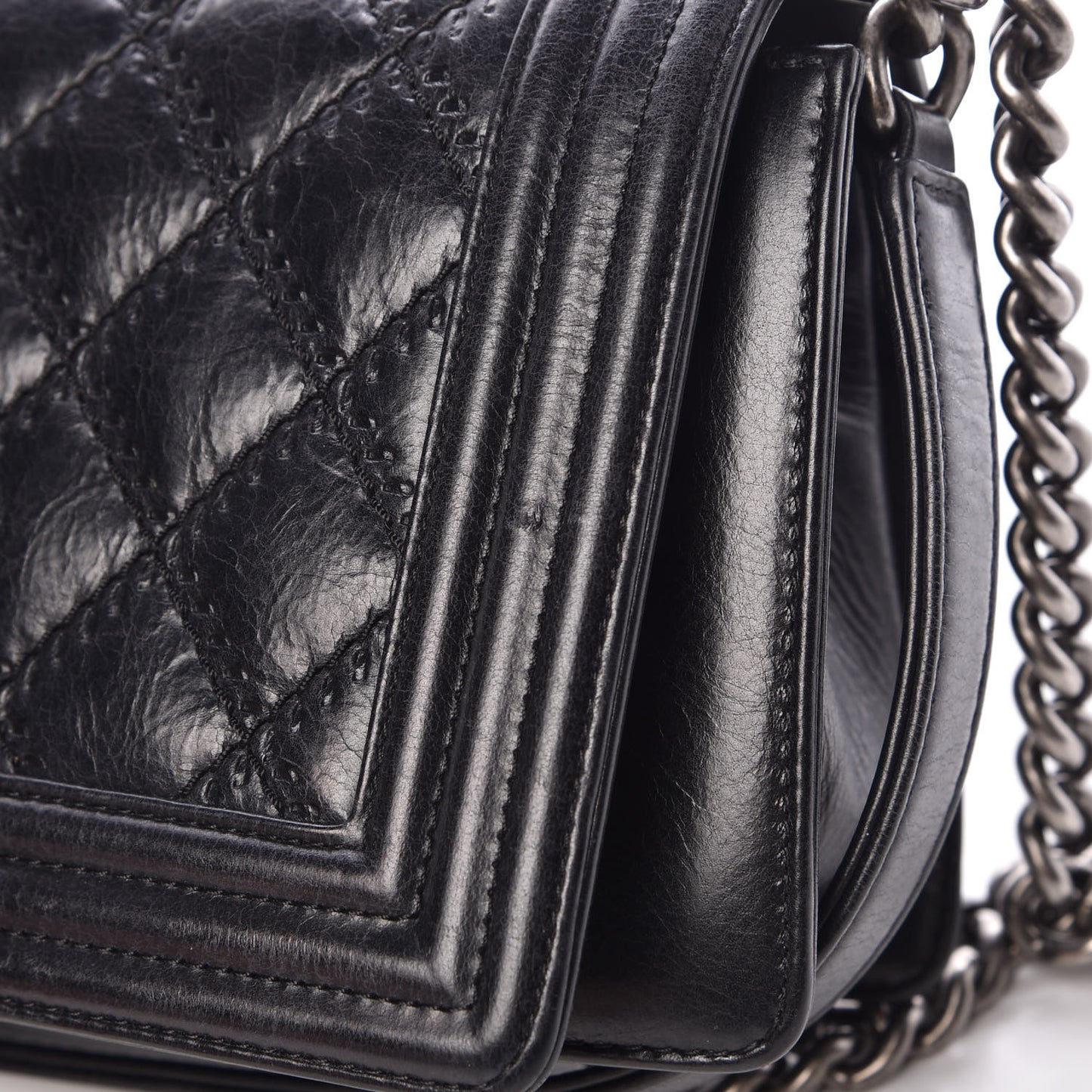 Calfskin Double Stitch Medium Boy Flap Black