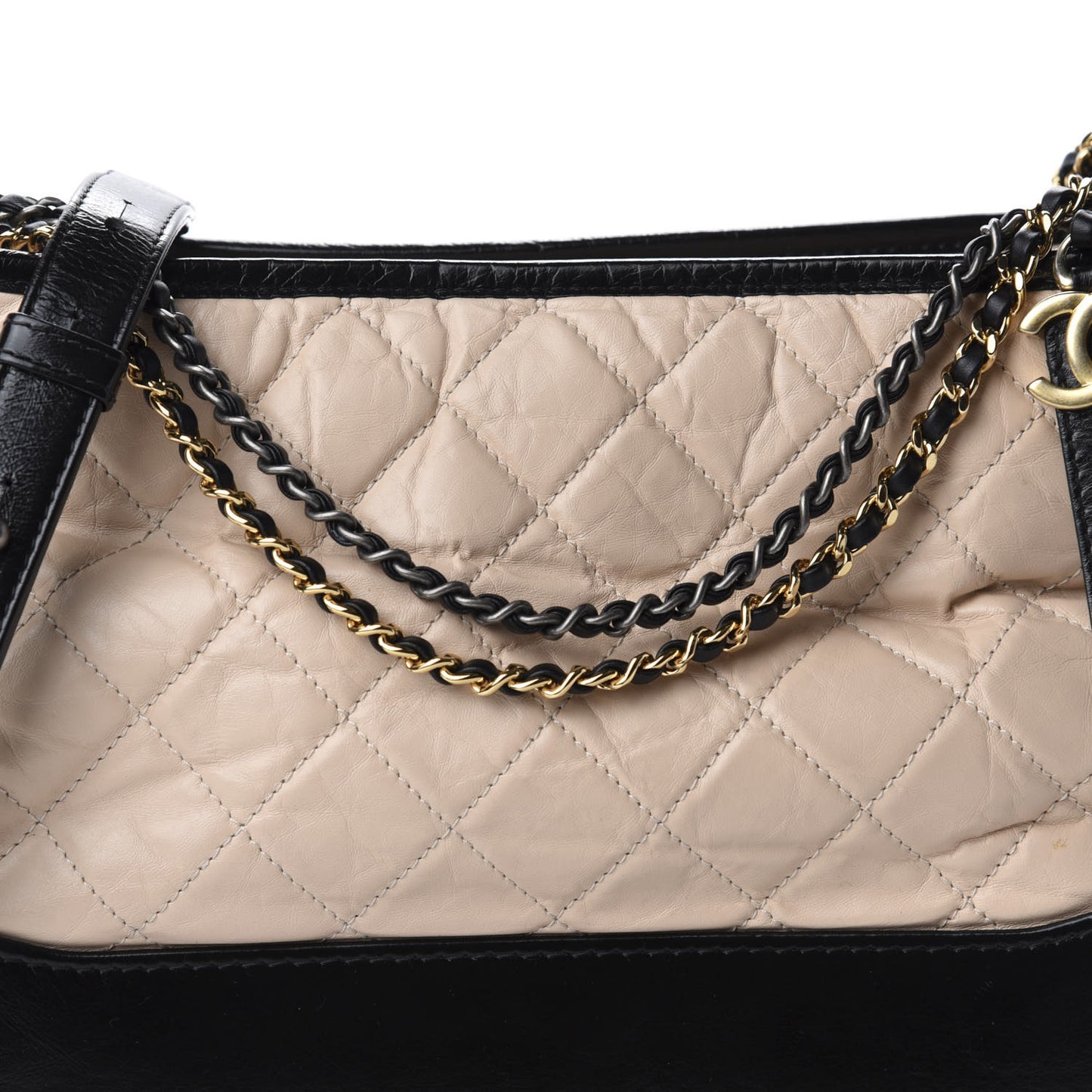 Aged Calfskin Quilted Medium Gabrielle Hobo Beige Black