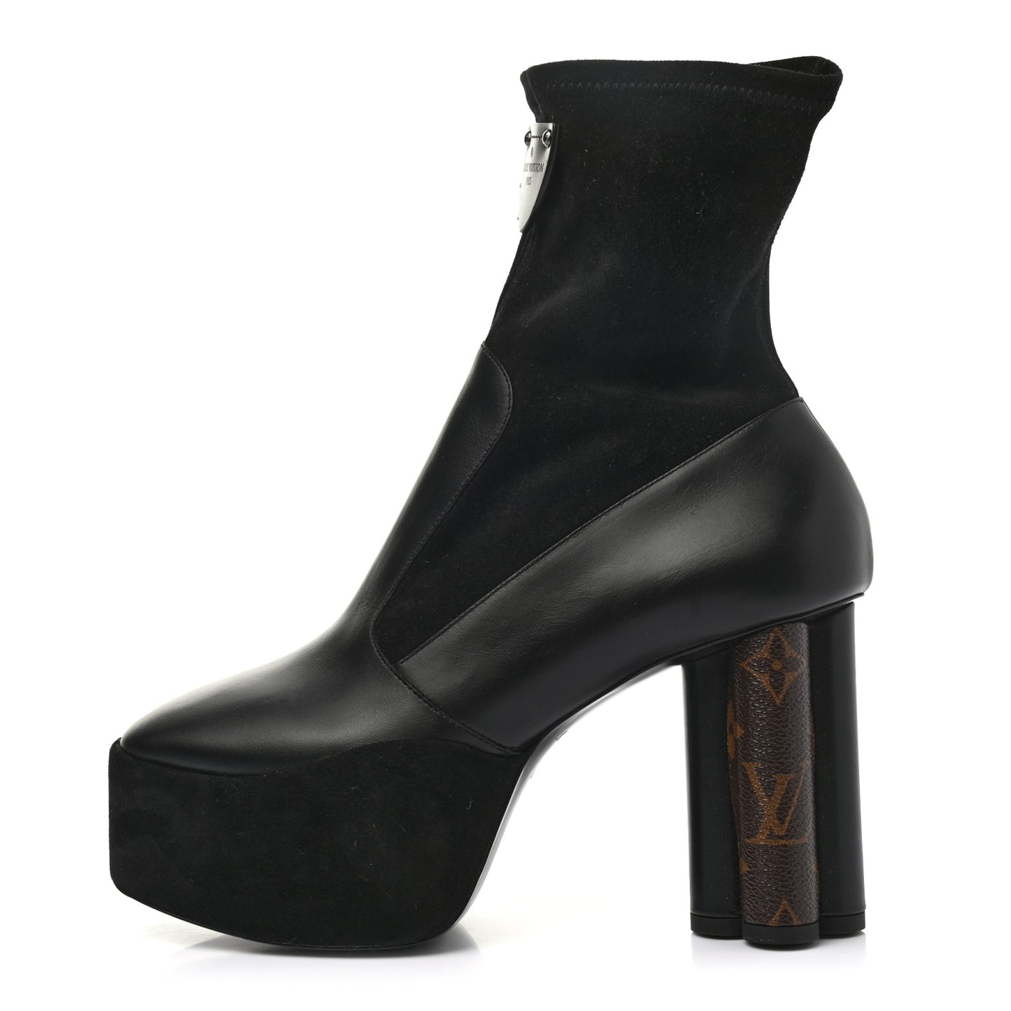 Suede Calfskin Monogram Podium Platform Ankle Boots 38 Black