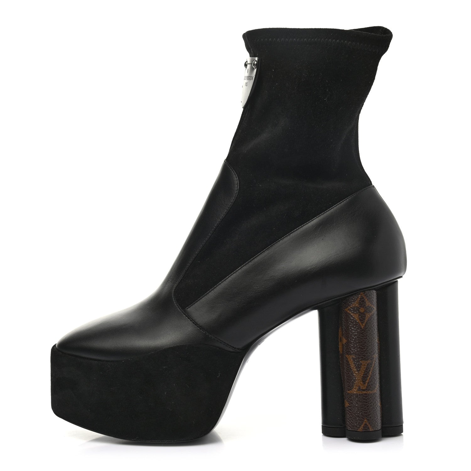 Louis Vuitton Suede Calfskin Monogram Podium Platform Ankle Boots 38 Black 1 of 7