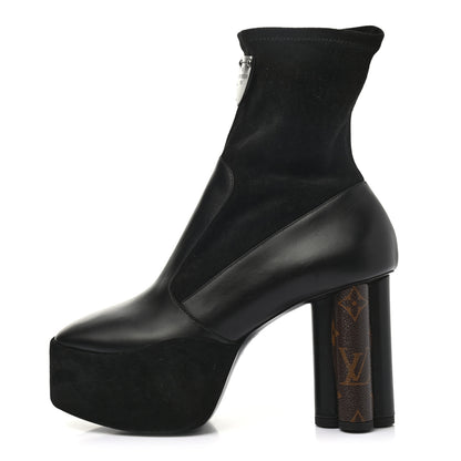 Louis Vuitton Suede Calfskin Monogram Podium Platform Ankle Boots 38 Black 1 of 7