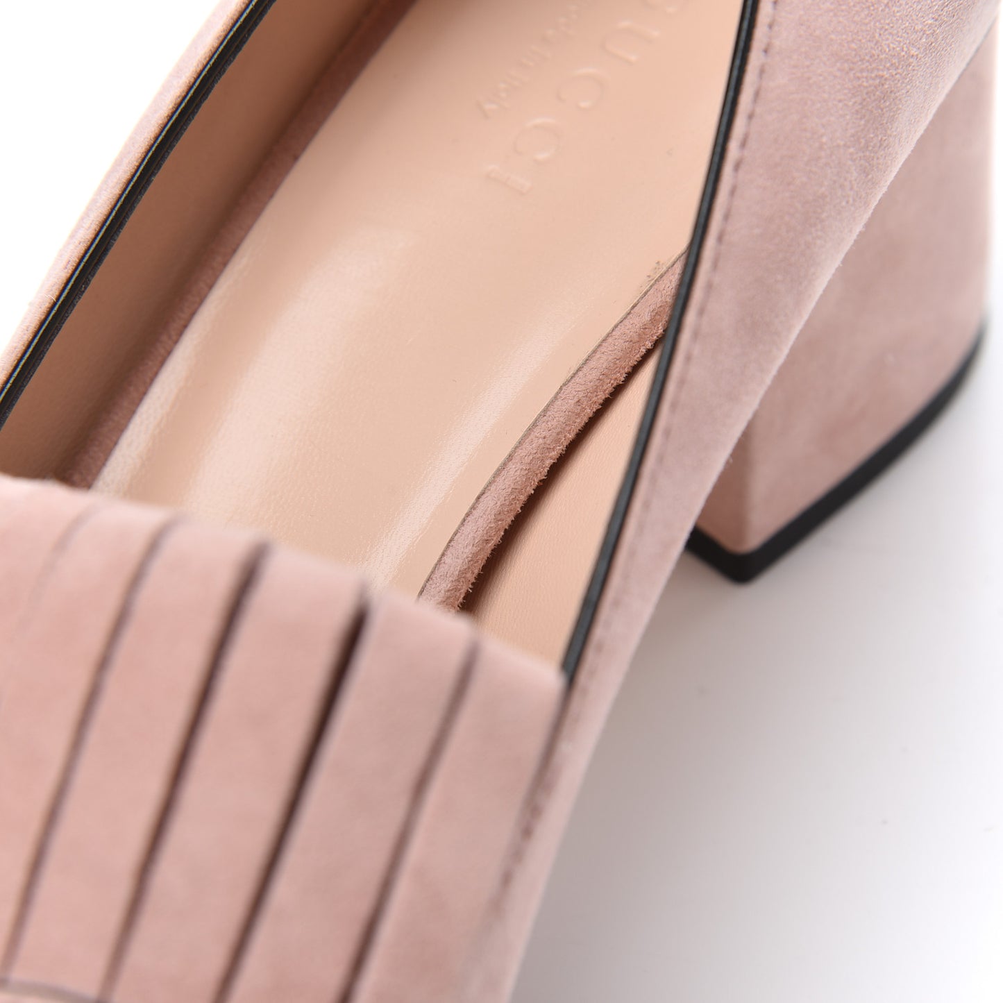 Kid Scamosciato GG Marmont Fringe 50mm Loafer Pumps 39 Crystal Pink