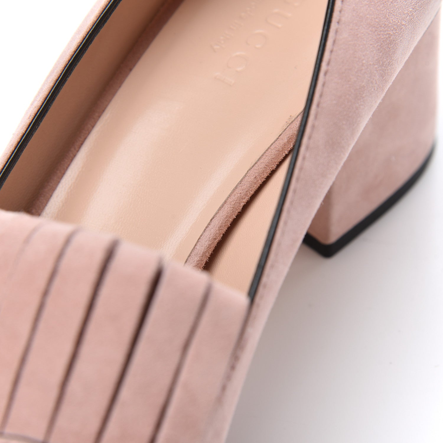 Gucci Kid Scamosciato GG Marmont Fringe 50mm Loafer Pumps 39 Crystal Pink 9 of 15