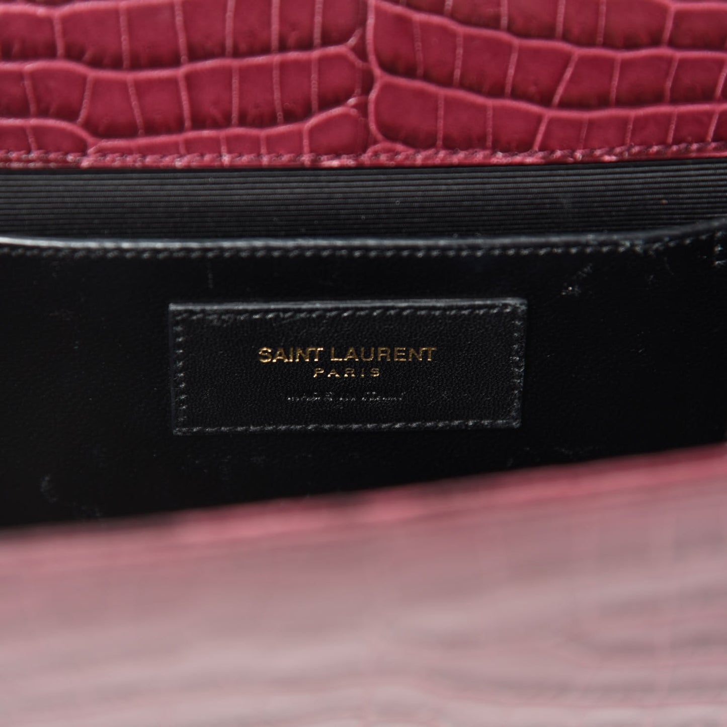 Calfskin Crocodile Embossed Medium Classic Monogram Kate Tassel Satchel Dark Red