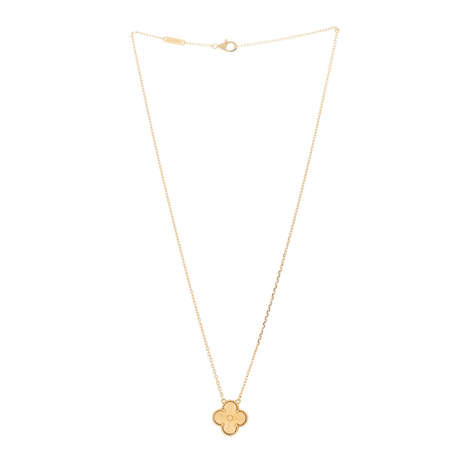 Van Cleef & Arpels 18K Yellow Gold Guilloche Vintage Alhambra Pendant Necklace 2 of 6