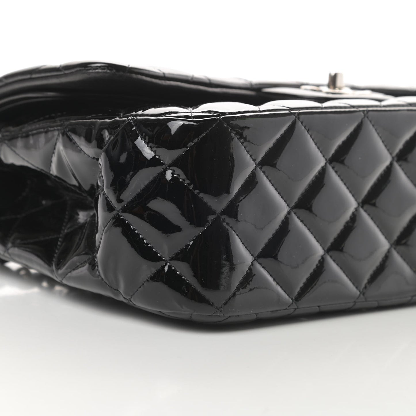 Patent Quilted Jumbo Double Flap Black