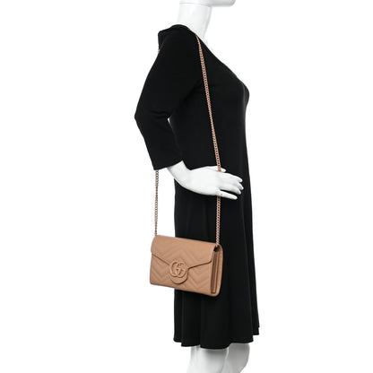 Gucci Calfskin Matelasse Monochrome GG Marmont Chain Wallet Camelia 2 of 10