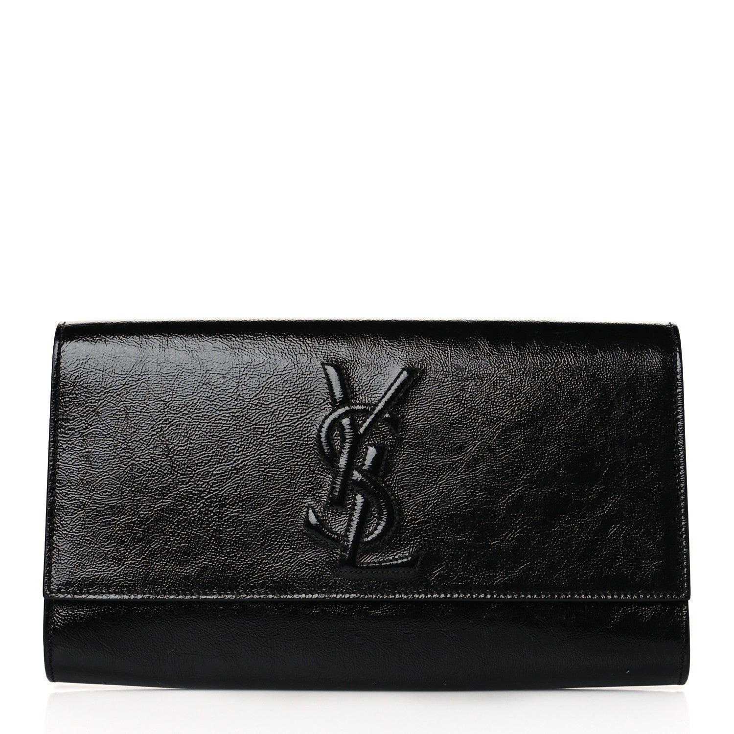 Saint Laurent Textured Patent Monogram Large Belle De Jour Clutch Black 1 of 10