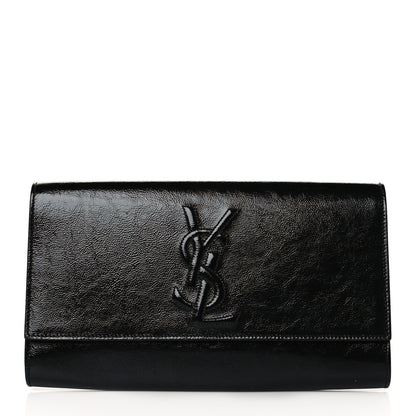 Saint Laurent Textured Patent Monogram Large Belle De Jour Clutch Black 1 of 10