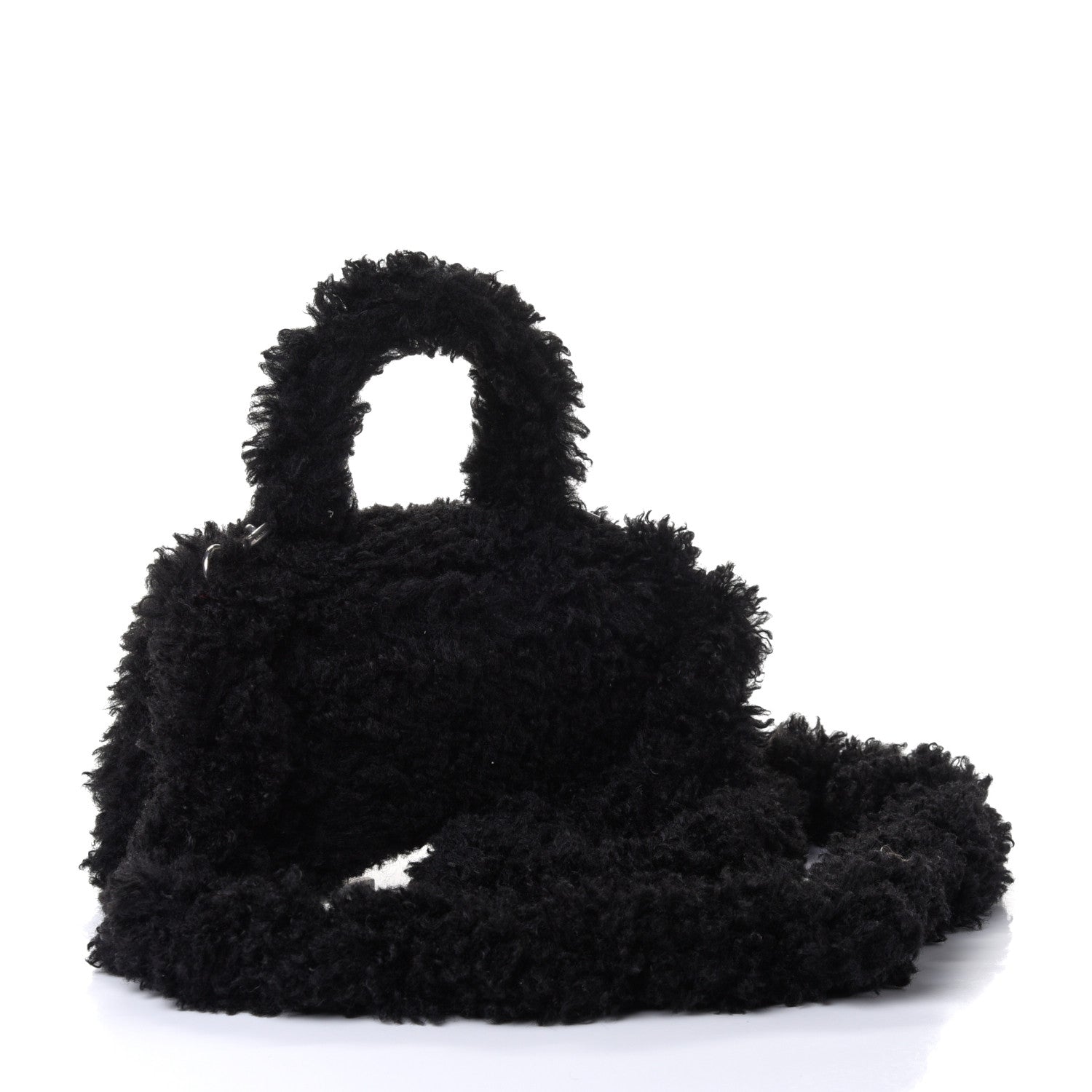 Balenciaga Faux Fur Fluffy Hourglass Top Handle Bag XS Black 2 of 4